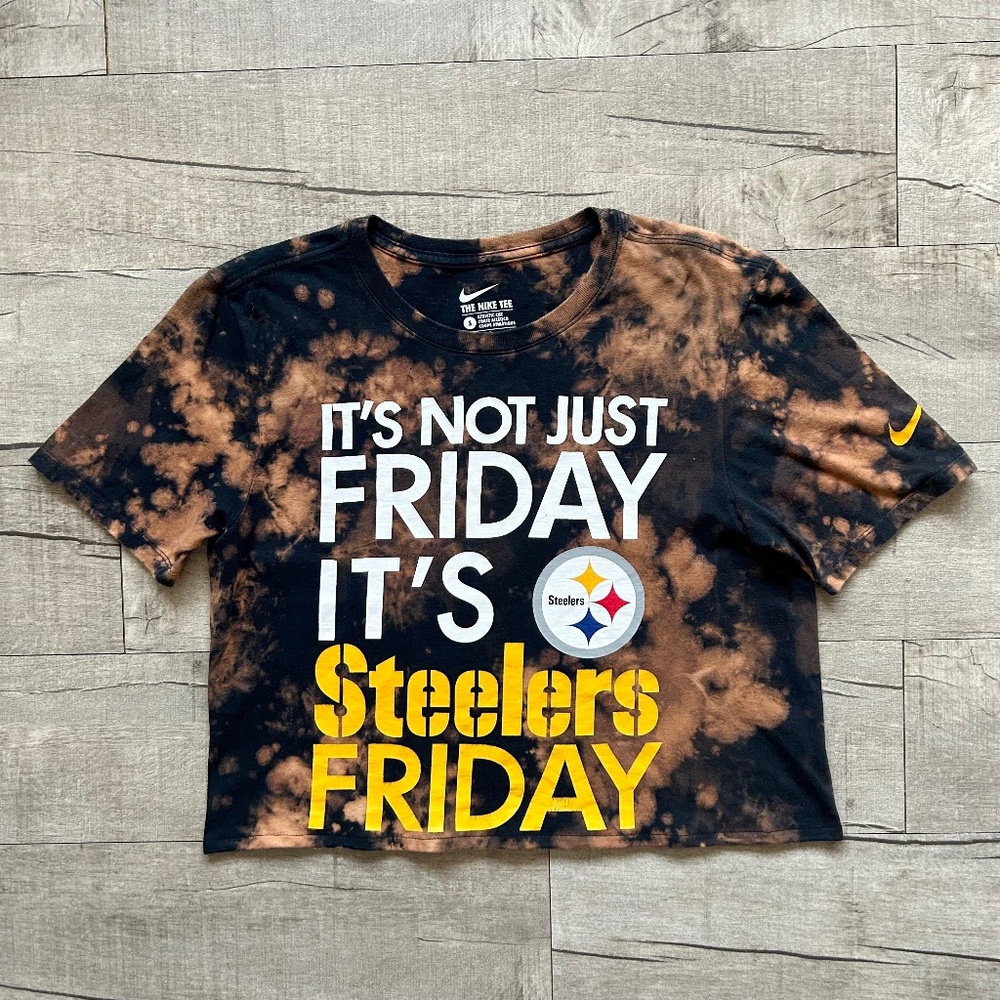 Nike The Nike Tee NFL Steelers Friday Black Acid Wash Graphic Crop Top T-Shirt S